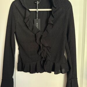 White Fox Black Ruffle Blouse